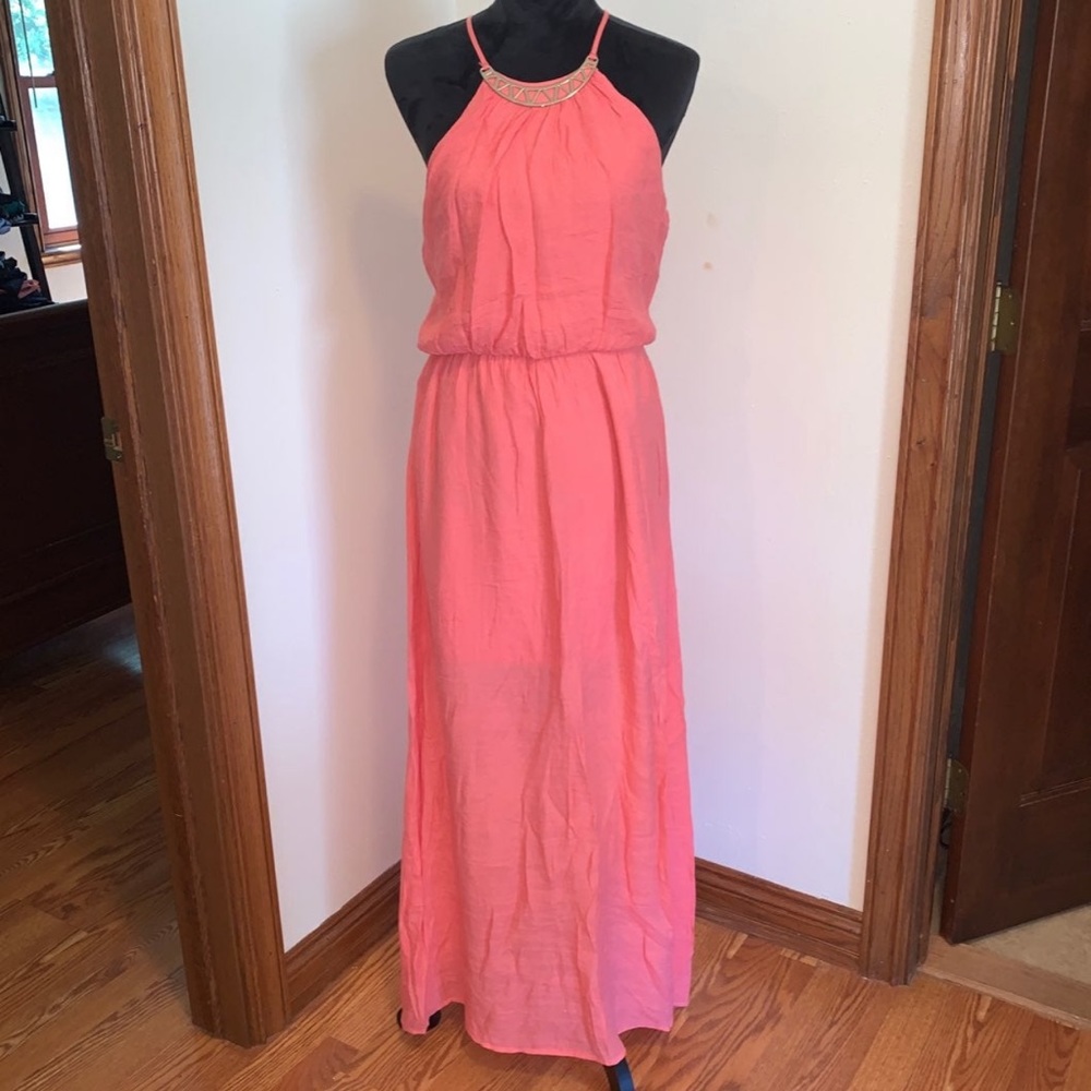 Coral Halter Maxi Dress